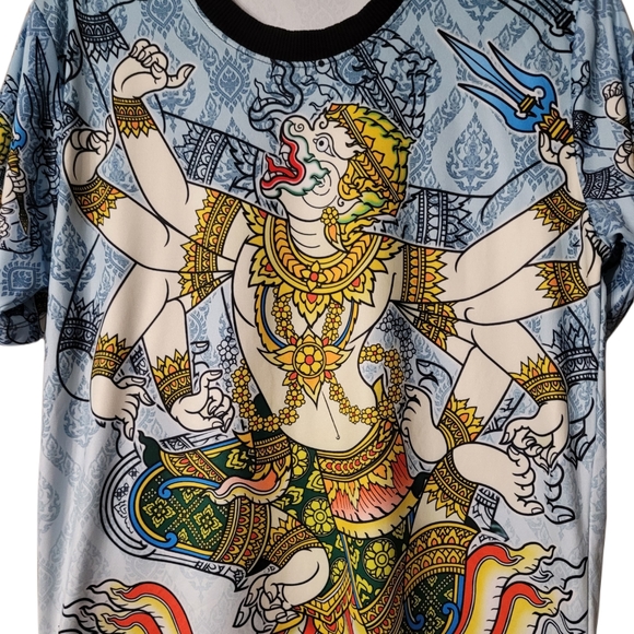 Noodang Graphic Print Asian T-Shirt Size Large White and - Picture 2 of 6